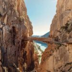 the bridge between two vertical cliffs, very high up