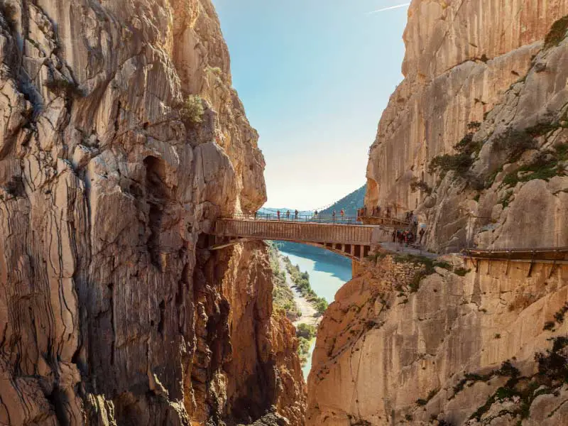 the bridge between two vertical cliffs, very high up