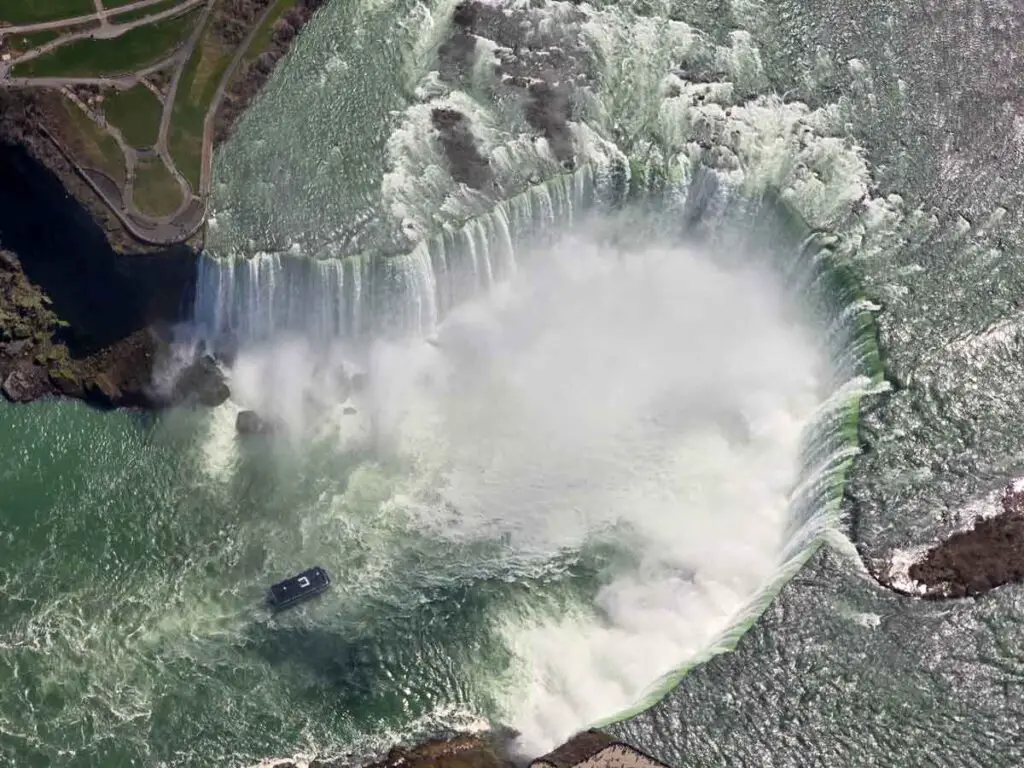 An aerial view of Niagara falls, the Horseshoe falls