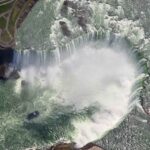 An aerial view of Niagara falls, the Horseshoe falls