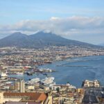 The classic view of the golf of Napoli with the Vesuvius volcano in the background.