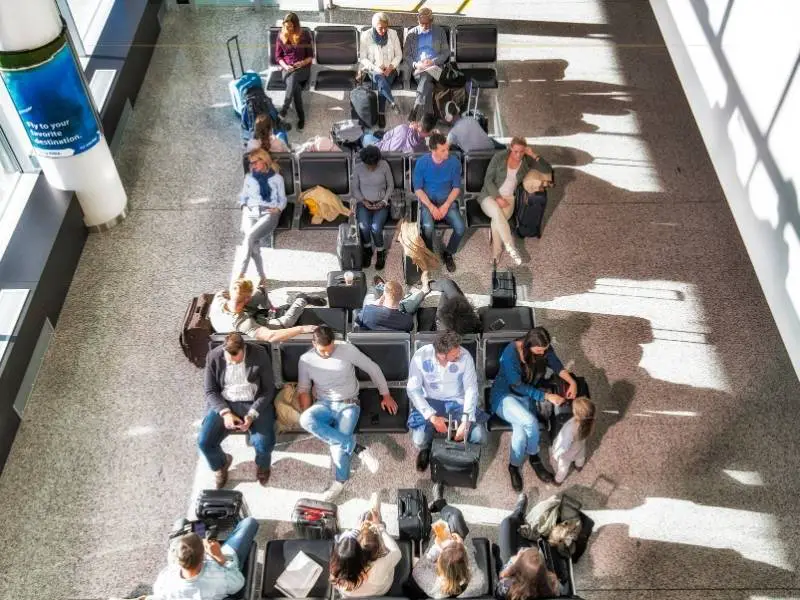 A photo of a waiting room at the airport.