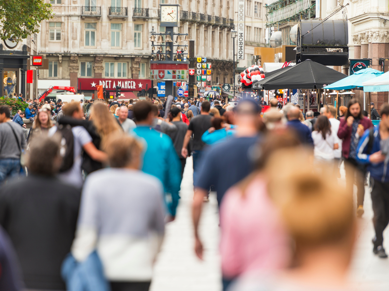 A very busy Leicester square in London