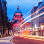 A photo of Belfast by night, with long exposure on lights.