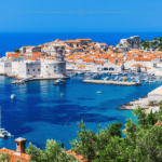 An aerial view of the old town of Dubrovnik on a sunny day.
