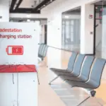 A phone charging station at the airport.