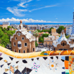 A view of the Gaudi park in Barcelona on a sunny day