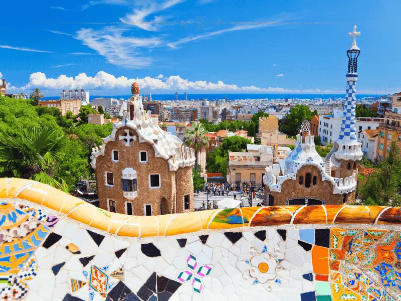 A view of the Gaudi park in Barcelona on a sunny day