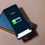 A close-up of a phone on a power bank