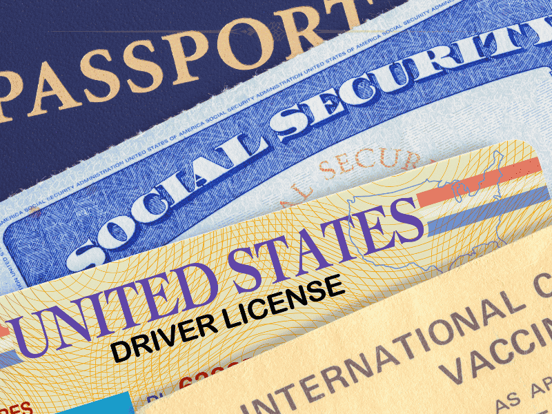 Several types of identification cards on top of each other