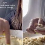 Woman Sparks Outrage By Making Pasta From Scratch on a Flight A screenshot from a video of a woman making pasta on a plane